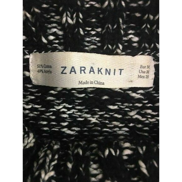 Zara Womens Black White Knit Long Sleeve Sweater Top Medium - Picture 5 of 5